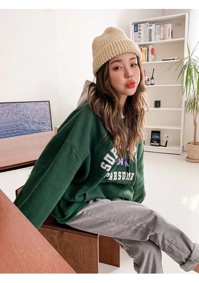 Kadın Yeşil Suppose Baskılı Oversize Sweatshirt Yeşil