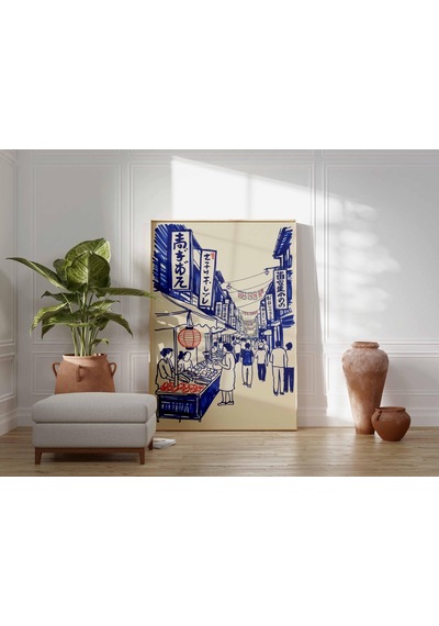 Tokyo Sokak Pazarı Posteri Japon Duvar Sanatı Tokyo Seyahat Baskısı Vintage Japonya İllüstrasyonu Asya Pazarı Sahnesi Ev Dekorasyonu İçin Sanat Eseri