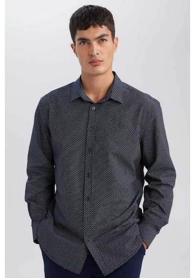 DeFacto Modern Fit Modern Kesim Poplin Desenli Pamuk Karışımlı Uzun Kollu Gömlek D3377AX24AUNV82 Lacivert