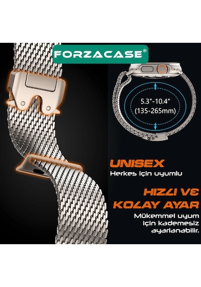 Forzacase Apple Uyumlu  Watch Se 3 44mm İle Mekanizmalı Metal Hasır Kordon Kayış - Fc864