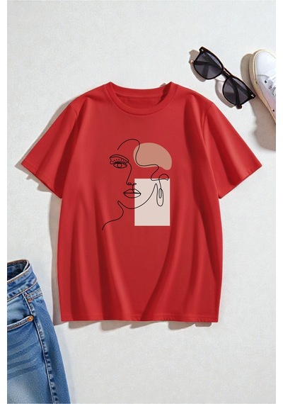 Uyguntarz Unisex Love Me More Baskılı Tasarım Tişört - 2'li Eşofman Takımı Kırmızı