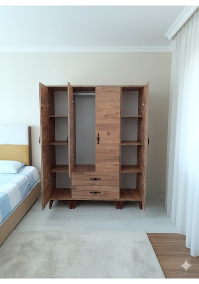 Koru 4 Kapaklı Dolap Gardırop - Çam M2