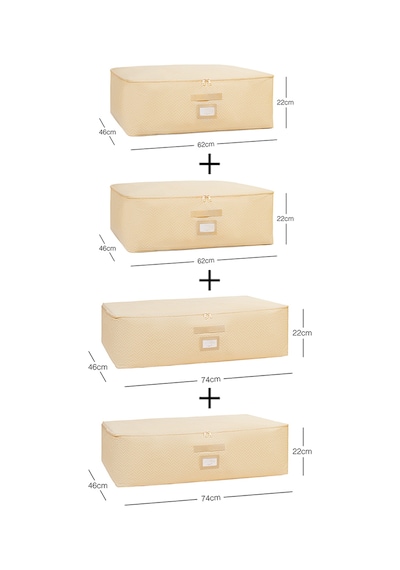 Ocean Home Textile 4'lü Bej Balıksırtı Baza Altı Hurç Set 2 Adet 62 x 46 x 22 / 2 Adet 74 x 46 x 22 cm