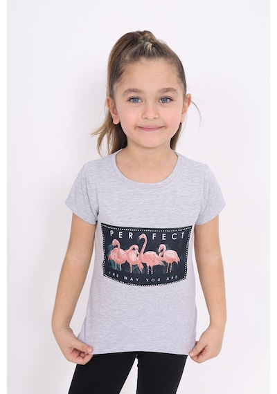 Toontoy Kids Toontoy Kız Çocuk Flamingo Baskılı Tişört Gri Melanj