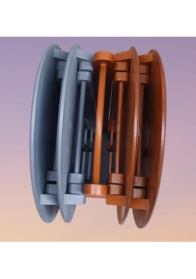 Çanta Zigon Sehpa Oval Model Dörtlü Ahşap Mdf Ceviz Ve Gri Renk Uyumu El Yapımı