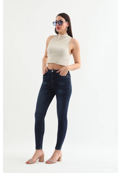 Kadın Koyu Mavi Dar Kesim Jean Pantolon 001