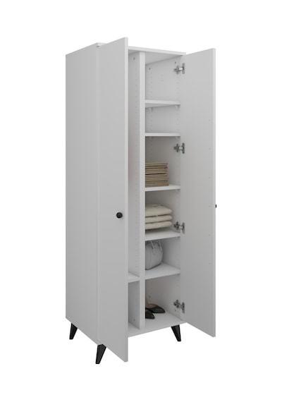 Simple Gardırop 6 Raflı 2 Kapaklı Tek Askılı 60x44x176 Beyaz Beyaz