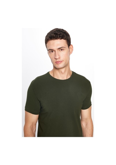 Tudors Erkek Slim Fit Dar Kesim Pamuklu Yumuşak Dokulu Esnek Kumaş Düz Basic Haki Bisiklet Yaka Tişört-31553-haki Haki