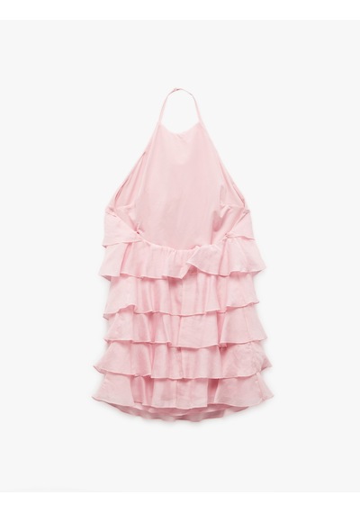 Koton Kat Kat İnce Askılı Halter Yaka Fırfırlı Mini Elbise Pembe 5sak80285uw Gül