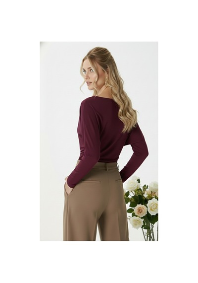 Fiolin Kadın Elegant Asimetrik Omuz Detaylı Bluz bordo