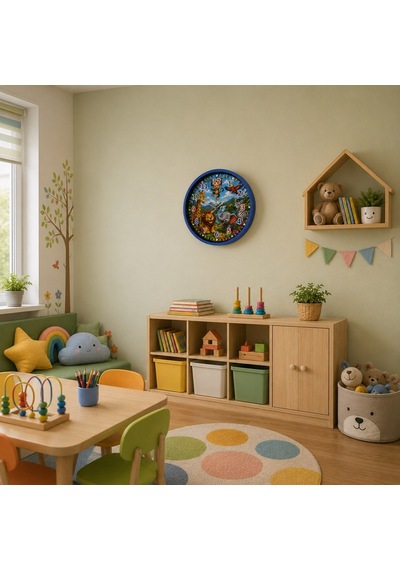 Orman Macerası 36 X 36 Cm Mavi Çocuk Duvar Saati Renkli