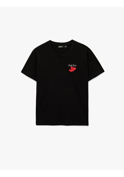 Koton Regular Fit Pamuklu Kısa Kollu Kalpli Tişört Siyah 6sak50092ek Siyah