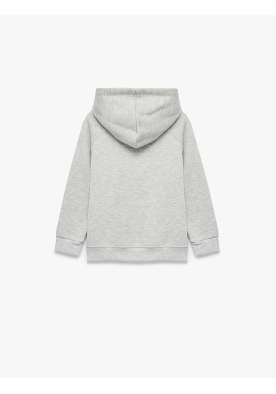 Koton Baskı Detaylı Pamuklu Cepli Üç İplik Şardonlu Kapşonlu Fermuarlı Sweatshirt Gri 7wkb10228tk