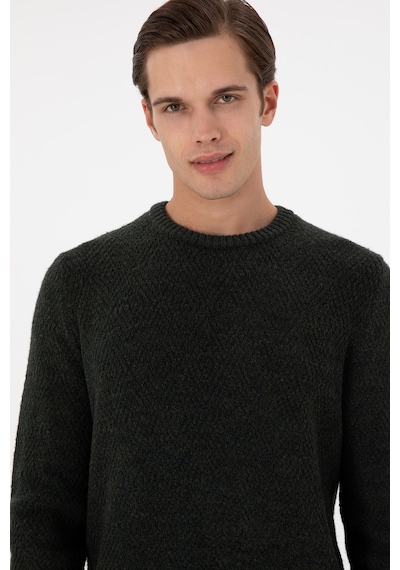 U.S. Polo Assn.  Erkek Regular Fit Bisiklet Yaka Koyu Yeşil Kazak 50297049-VR079
