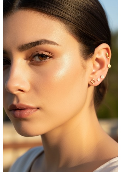14 Ayar Altın Piercing Tragus Küpe T010