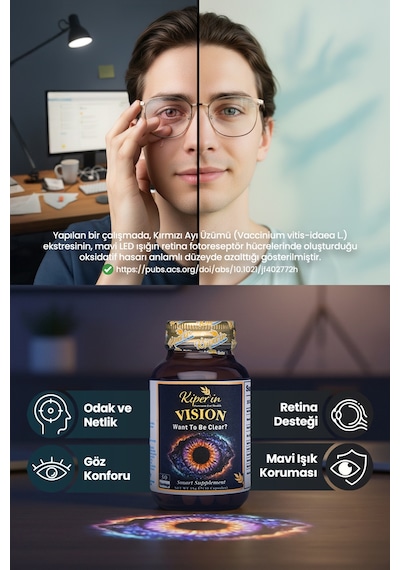 Kiperin Vision Göz & Net Görüş Çinko, Selenyum, Astaksantin, Lutein, Safran.. 30 Günlük