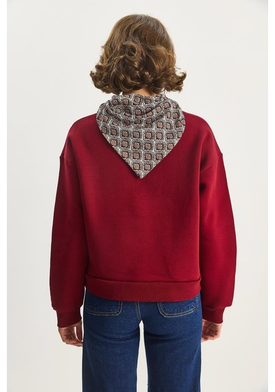 Shade Kadın Fular Detaylı Ceylan Nakışlı Üç İplik Şardonlu Oversize Sweatshirt 6916 60283615 - Bordo
