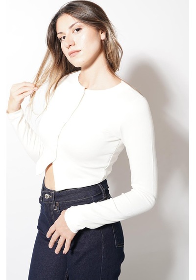 Ckm Moda Echo Düğmeli Modal Bluz Beyaz
