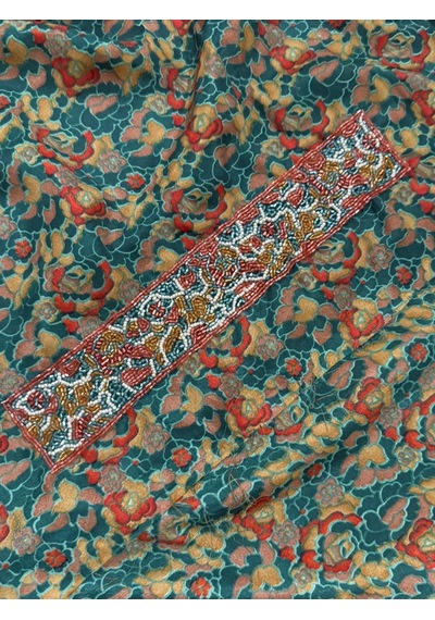 İşlemeli Hint Elbise Kumaşı 370x110cm Model 6 Yeşil