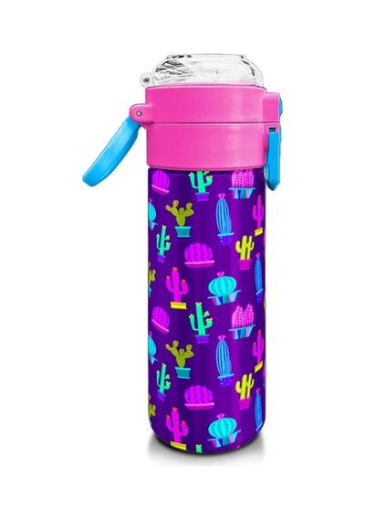 Coral High Kids Mor Pembe Kaktüs Desenli Pipetli Ve Direkt İçim Çelik Termos 500 Ml 31899 Pembe