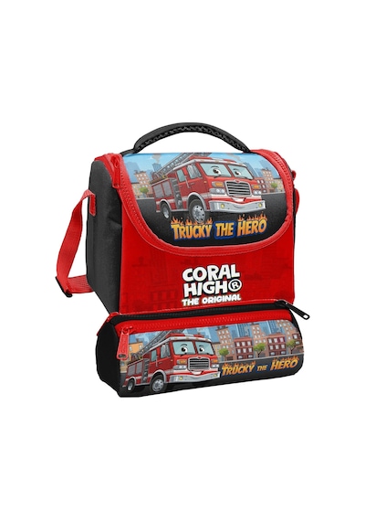 Coral High Beslenme Çantası Ve Üç Gözlü Kalemlik Seti - Kırmızı İtfaiye Aracı Baskılı Erkek Çocuk 37163