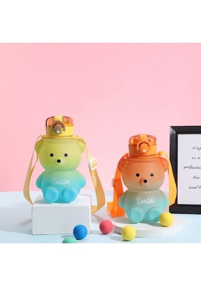 Smile Ayıcıklı Matara 800 Ml Su Şişesi Beyaz Plastik Diğer