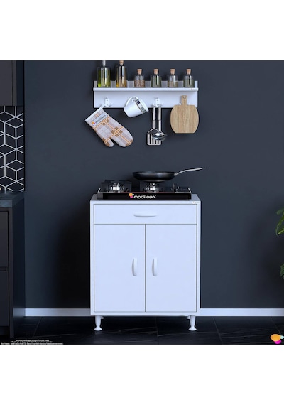 Modilayn Qplas M Set Ocak Altı Dolap 60x88x48 Cm. Çekmeceli, Kapaklı, Raflı Ve Baharat Raflı. Beyaz Modilayn Qplas M Set Ocak Altı Dolap 60x88x48 Cm. Çekmeceli, Kapaklı, Raflı Ve Baharat Raflı. Beyaz