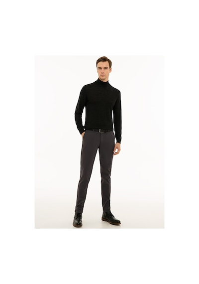 Cacharel Antrasit Slim Fit Yarım Balıkçı Basic Triko Kazak Gri