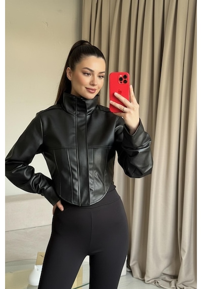 Prifaldi Zr Motorcu Siyah Kadın Deri Ceket