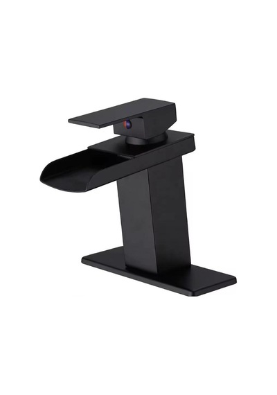 Rena Design Lavabo Bataryasi Mat Siyah Şelale Kare Gövde Eğimli Havza Banyo Armatür Çift Giriş Lüks Ergonamik