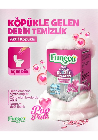 Funeco Poppink Tuvalet Klozet Wc Lavabo Temizleyici Aktif Köpüklü Doğa Dostu 4x75g 300g Aylık Paket