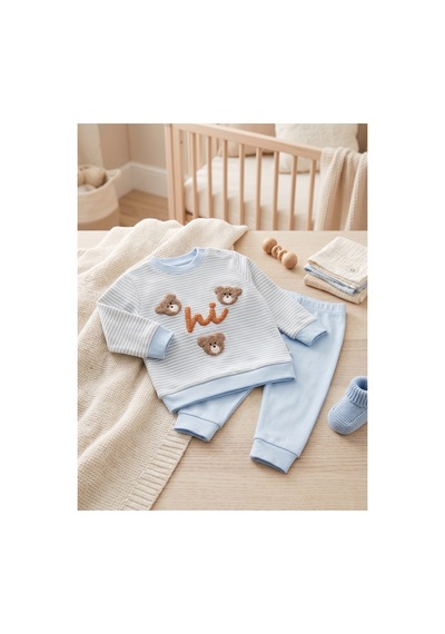 Deniva Kids Bebek Mavi Çizgili Kabartma Ayıcık Nakışlı 2'li Alt Üst Takım Pamuklu Bisiklet Yaka Eşofman Takımı - 12 Ay Deniva Kids Bebek Mavi Çizgili Kabartma Ayıcık Nakışlı 2'li Alt Üst Takım Pamuklu Bisiklet Yaka Eşofman Takımı - 12 Ay