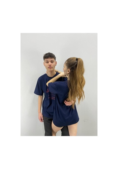 Flood Of Style Unisex Tshirt Lacivert Optımıstıc Baskılı Sevgili Çift Kombini 2 'li Set