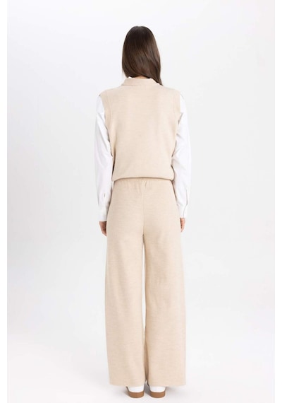 Defacto Triko Pantolon Straight Fit Geniş Bol Paça C2088AX24SPBG662 Bej