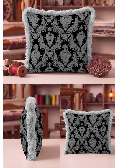 Lüks Damask Barok Desenli Saçaklı Yastık Kılıfı - Zarif Avangart Siyah Gri Püsküllü Kırlent Kılıfı Puslu Kanyon Halo Lüks Damask Barok Desenli Saçaklı Yastık Kılıfı - Zarif Avangart Siyah Gri Püsküllü Kırlent Kılıfı Puslu Kanyon Halo