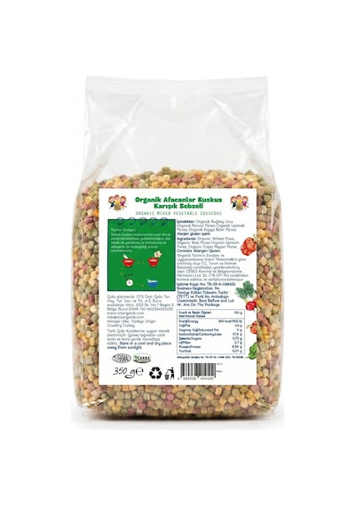 Ots Sebzeli Kuskus Makarna 350 gr. (Organik Sertifikalı, Pestisit Analizli)