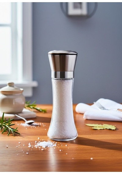 Lüks Çelik Kapaklı Cam Tuz Ve Karabiber Değirmeni 19 Cm Modern Baharat Öğütücü Şeffaf