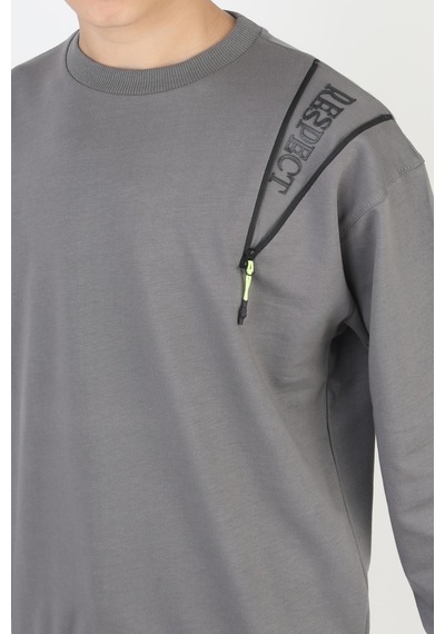 Mevsimlik Respect Baskılı 2 İplik %100 Pamuk 2 İplik Uzun Kollu Erkek Çocuk Sweatshirt-90932 Füme