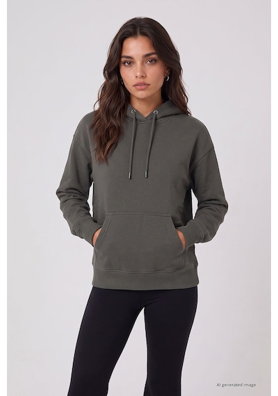 TOMMYLIFE Standart Kapüşonlu 2li Paket Siyah-haki Kadın Sweatshirt - 97321 Siyah - Yeşil
