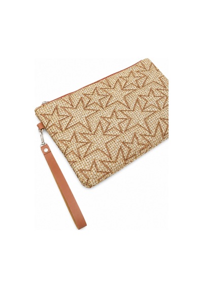Adelina Bags Hasır Yıldız Nakış İşlemeli Portföy El Çantası Bilek Askılı Hasır Clutch Çanta