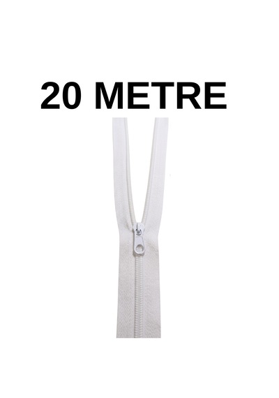 Beyaz Metrelik Fermuar 20 Metre + 20 Fermuar Başlığı
