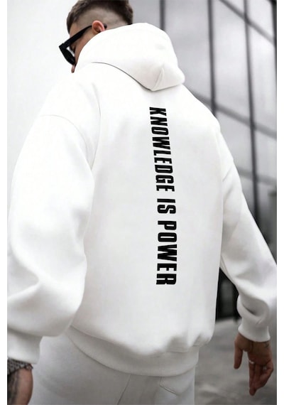 Uyguntarz Knowledge İs Power Baskılı Oversize Sweatshirt beyaz