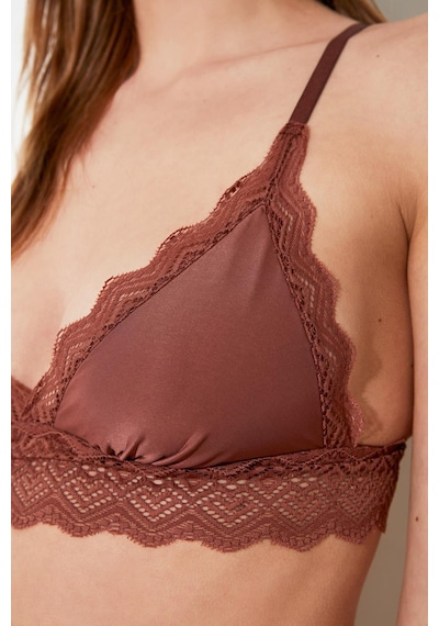 Deep Secret Kahverengi Dekoltesi Dantel Detaylı Micro Bralet Ds200475br 001