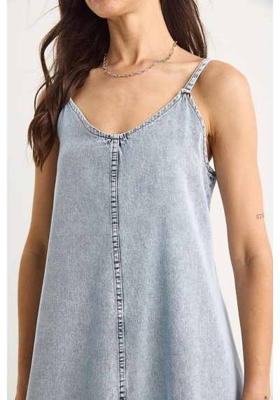 Kadın İnce Askılı Uzun Denim Elbise 6058 60281039 - Kar Yıkama
