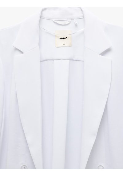 Koton Katlama Detaylı Krep Kumaş 3/4 Kol Kruvaze Uzun Oversize Blazer Ceket Kırık Beyaz 5sak50002ew Ekru