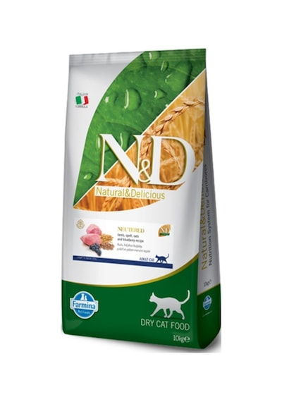 N&D Düşük Tahıllı Kuzu Etli ve Yaban Mersinli Kısırlaştırılmış Yetişkin Kedi Maması 10 KG