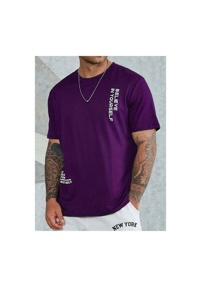 Medinenur Unisex Believe Baskılı Bisiklet Yaka Tshirt Mor