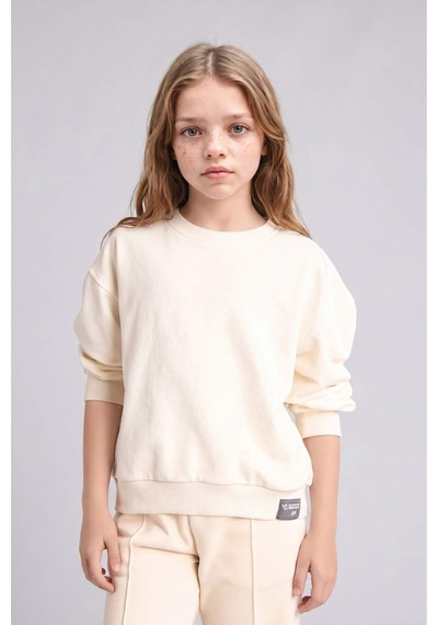 Defacto Okula Dönüş Relax Fıt Bisiklet Yaka Sweatshirt Kız Çocuk E6842a826auer98 Ekru-er98