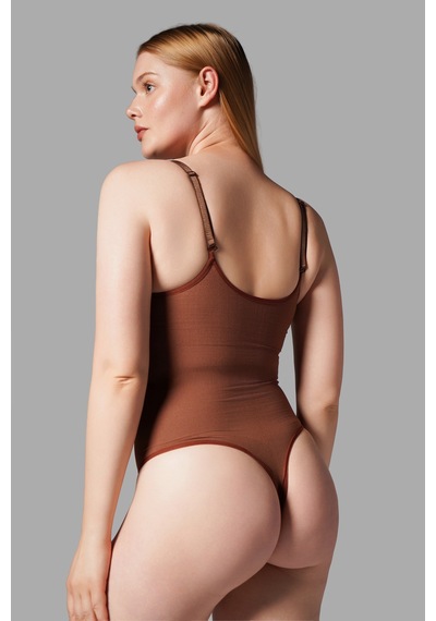 Fit Women Çıtçıtlı String Body Korse 9052 Kahverengi