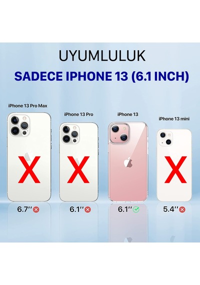 Apple Uyumlu iPhone 13 Kilif 6.1 Seffaf Silikon Kamera Korumali Alti Tipali 511402271